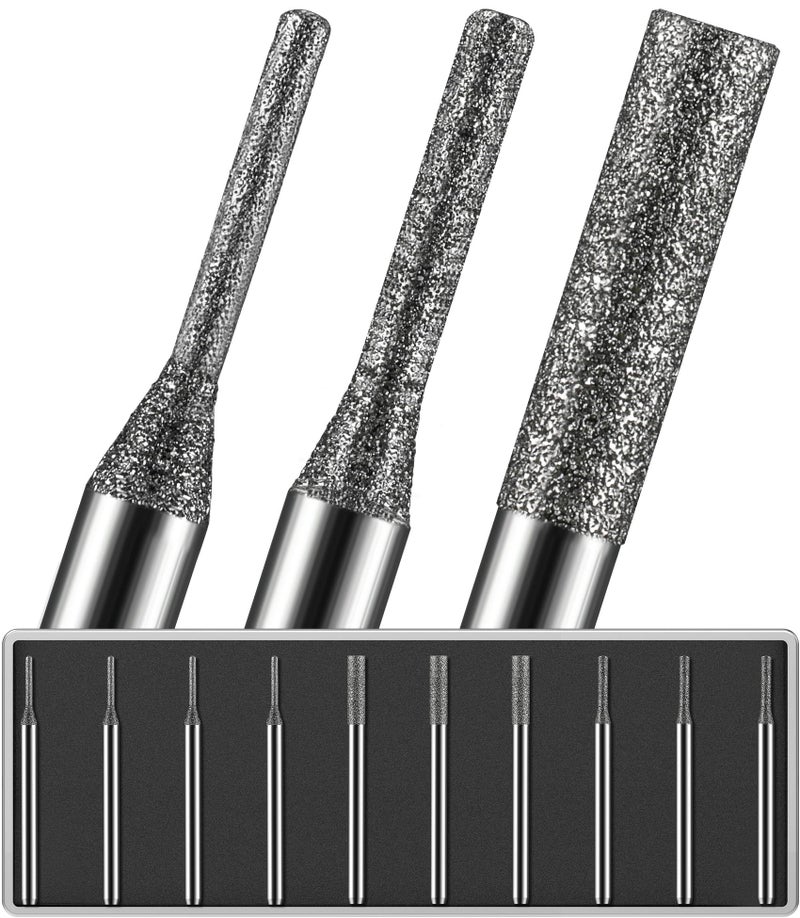 Sworker 10Pcs 1mm/4Pcs, 2mm/3Pcs, 3mm/3Pcs, 150-Grit Diamond Drill Bits 1/8 Shank Compatible with Dremel for Drilling Grinding Glass Stone Jewelry Metal Diamond Tip - Image 1