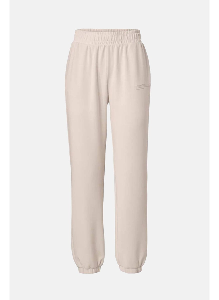 Tchibo Women Regular Fit Drawstring Jogger Pants, Beige  - Image 3