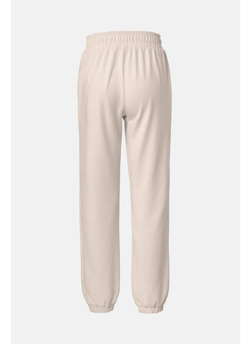 Tchibo Women Regular Fit Drawstring Jogger Pants, Beige  - Image 2