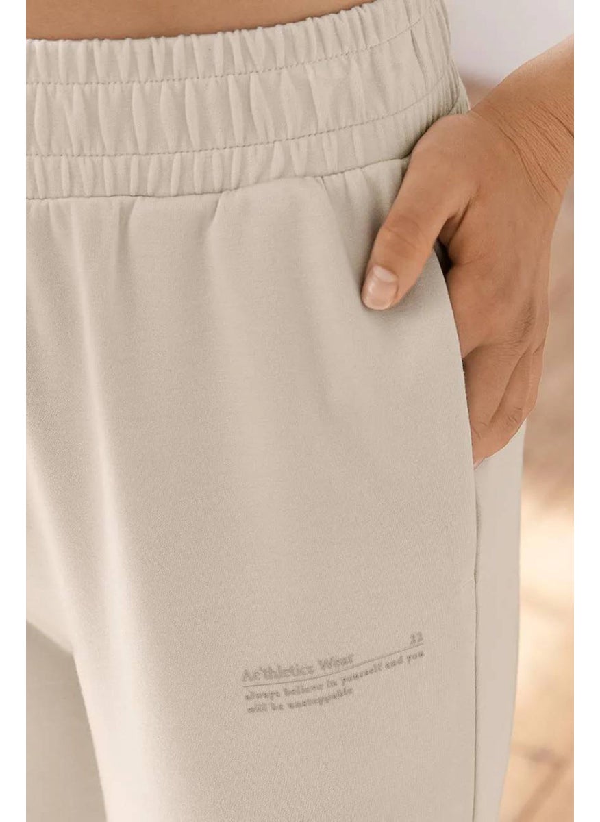 Tchibo Women Regular Fit Drawstring Jogger Pants, Beige  - Image 4