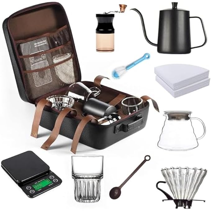 ريحني مجموعة ماكينة تحضير القهوة من 10 قطع، أدوات وملحقات القهوة مع حقيبة حمل محمولة، مجموعة ملحقات V60 لتقديم القهوة على شكل صندوق حمل - Image 2