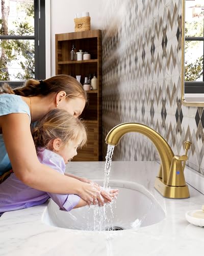 WOWOW 4 Inch Bathroom Sink Faucet Brushed Gold Centerset Vanity Faucet with Lift Rod Drain Modern Mixer Tap for Rv Sink - Image 3
