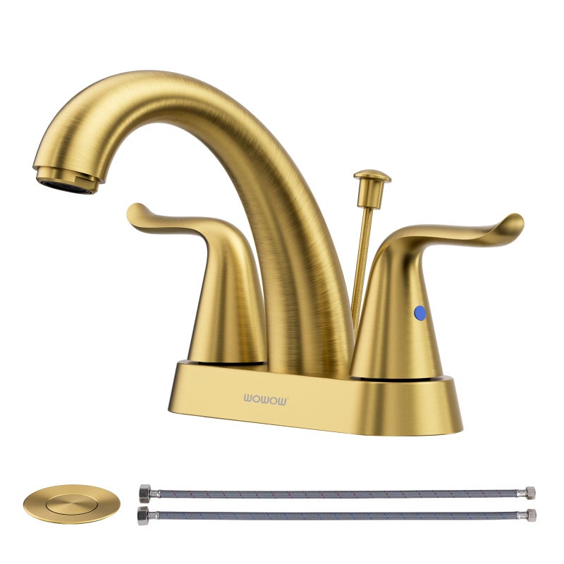 WOWOW 4 Inch Bathroom Sink Faucet Brushed Gold Centerset Vanity Faucet with Lift Rod Drain Modern Mixer Tap for Rv Sink - Image 2