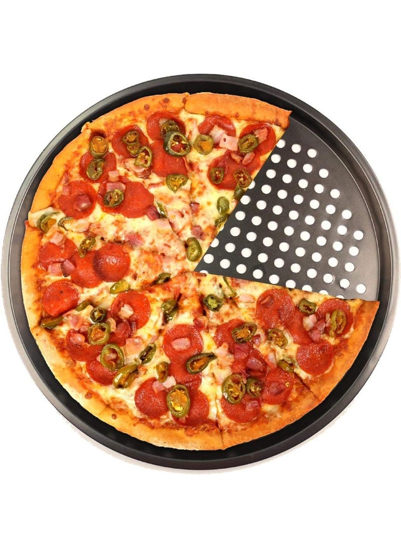 HOMESTAR 3-Piece Carbon Steel Perforated Pizza Pan Set (9.6, 11, 12.6 Inch) - Round Heavy Duty Baking Trays for Crispy Crust, Perfect for Home & Restaurant Ovens - Image 3