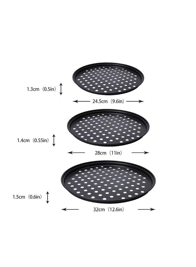 HOMESTAR 3-Piece Carbon Steel Perforated Pizza Pan Set (9.6, 11, 12.6 Inch) - Round Heavy Duty Baking Trays for Crispy Crust, Perfect for Home & Restaurant Ovens - Image 2