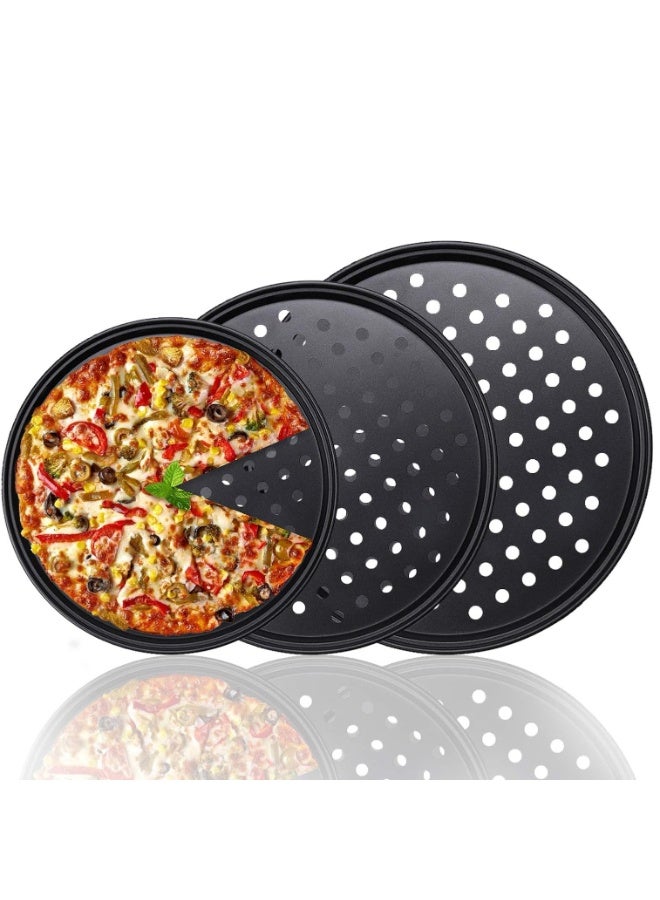 HOMESTAR 3-Piece Carbon Steel Perforated Pizza Pan Set (9.6, 11, 12.6 Inch) - Round Heavy Duty Baking Trays for Crispy Crust, Perfect for Home & Restaurant Ovens - Image 1