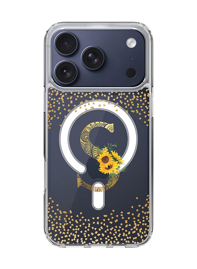 Stylizedd Classic Clear MagSafe Case for iPhone 17 Pro , Hybrid Soft Case Flexible Edges Anti Drop TPU PC Gel Thin Transparent Cover [ Designed for iPhone 17 Pro ] - Custom Monogram Initial Letter Floral Pattern Alphabet - S  (Clear )