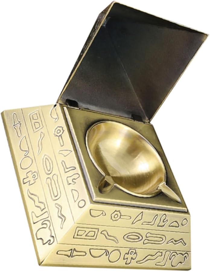 صحن رماد هرمي قديم من البرونز المعدني مع غطاء مقاوم للرياح لتخزين سطح المكتب - Image 1