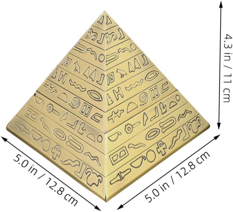 صحن رماد هرمي قديم من البرونز المعدني مع غطاء مقاوم للرياح لتخزين سطح المكتب - Image 3