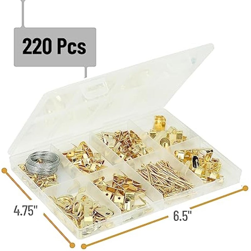 - Picture Hanging Kit, 220pc, Picture Hangers, Nails for Hanging Pictures, Wall Hangers, Picture Hanging, Picture Hanging Hooks, Frame Hanging Hardware, Picture Hooks, Wall Hanging Kit - Image 2