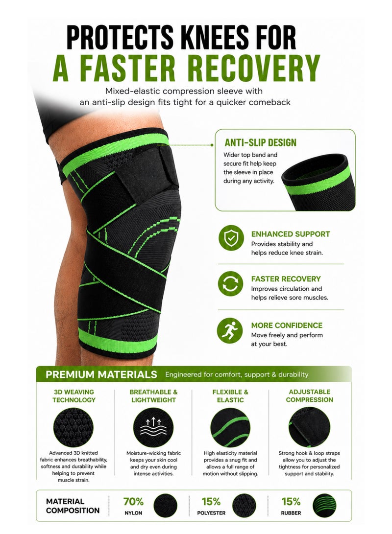 DBLEW Adjustable Knee Brace Support Sleeve with Compression Wrap Straps, Breathable 3D Weaving Knee Support for Sports, Running, Walking, Gym, Basketball & Daily Use - Image 3