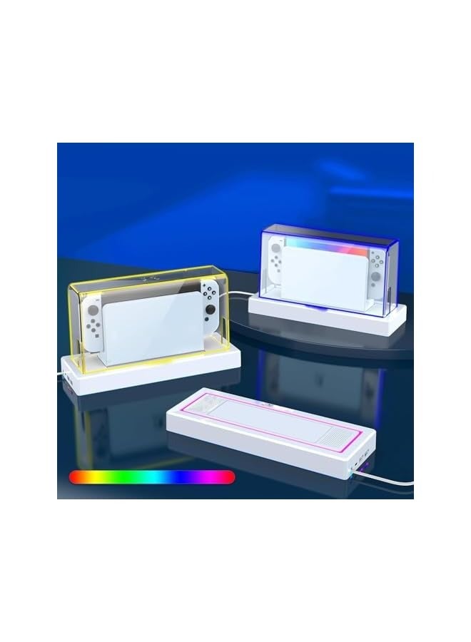 PROMASS Switch Dust Cover, with 16 LED Colors Light Base, Fit for Nintendo Switch/OLED, Acrylic Clear Display Box Anti-Scratch Waterproof Slim Dock Case, Cool Switch Accessories(with Remote) - Image 3