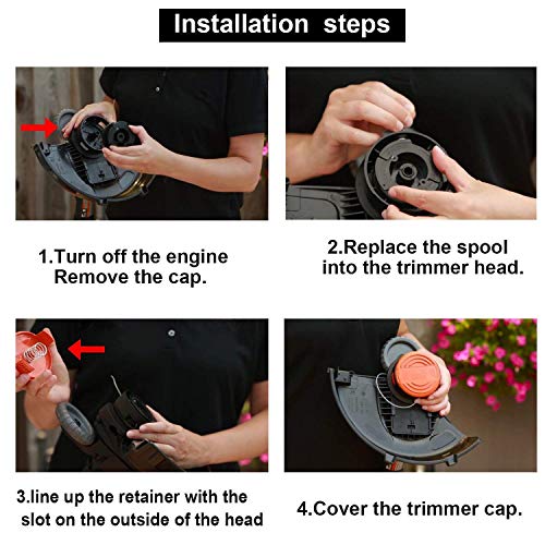 THTEN AF-100 String Trimmer Spool Compatible with Black and Decker GH600 GH900 LST201 LSTE525 BESTA510 30ft 0.065" Refills Line AFS Weed Eater Edger with RC-100-P Spool Cap Covers 6+2 - Image 4