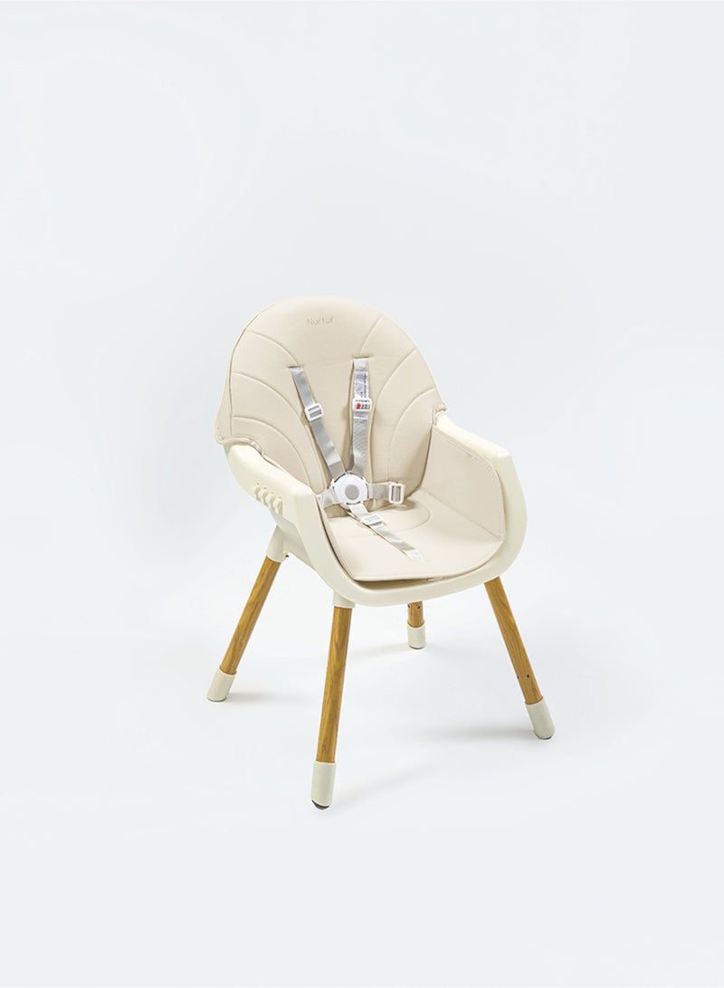 Nurtur 2 in 1High chair, adjustable height, wooden finish, with padded cushioning, Detachable Tray, footrest included - Beige - Image 3