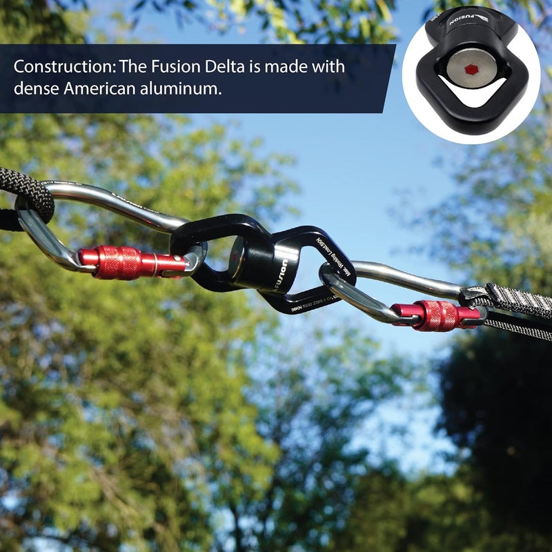 FUSION Climb Delta Swivel - Safest Rotational Device Hanger for Web Tree Swing, Therapy Swing, Aerial Dance, Rock Climbing, Hanging Hammocks (FP-8300-BLKBLK) - Image 4