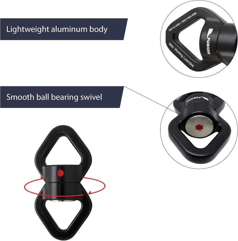 FUSION Climb Delta Swivel - Safest Rotational Device Hanger for Web Tree Swing, Therapy Swing, Aerial Dance, Rock Climbing, Hanging Hammocks (FP-8300-BLKBLK) - Image 3