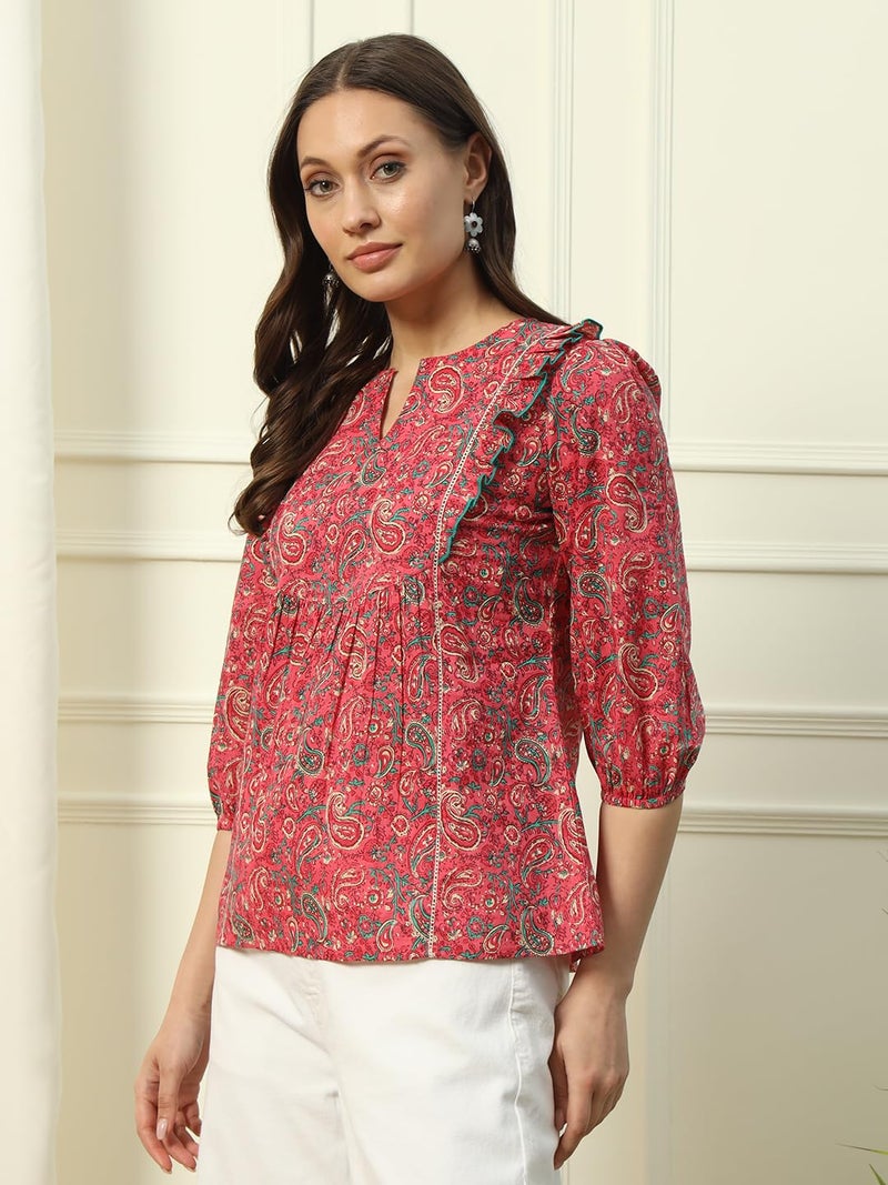 FIORRA Women's Cotton Regular Fit Top with Floral Print - Image 3
