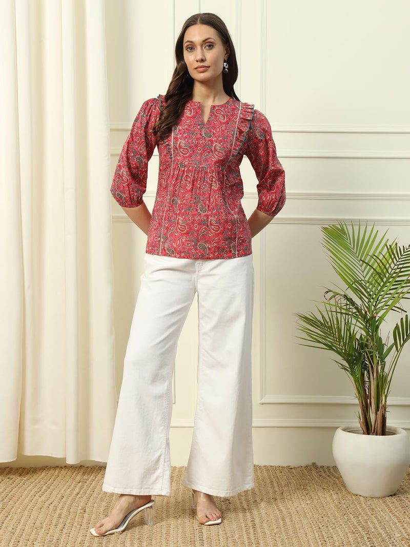 FIORRA Women's Cotton Regular Fit Top with Floral Print - Image 5