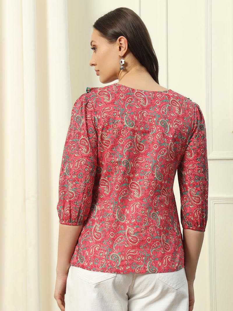 FIORRA Women's Cotton Regular Fit Top with Floral Print - Image 4