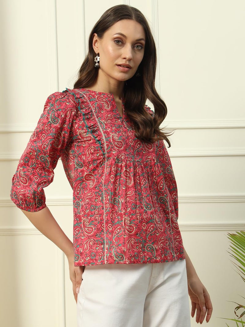 FIORRA Women's Cotton Regular Fit Top with Floral Print - Image 2