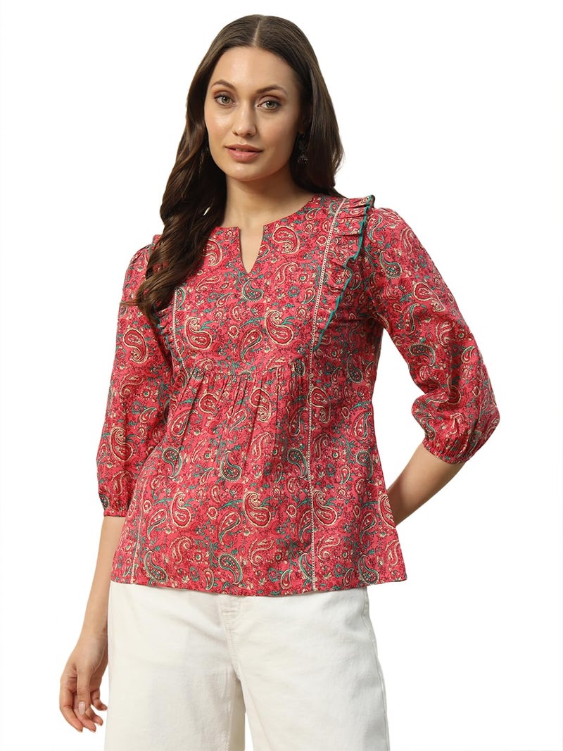 FIORRA Women's Cotton Regular Fit Top with Floral Print - Image 1