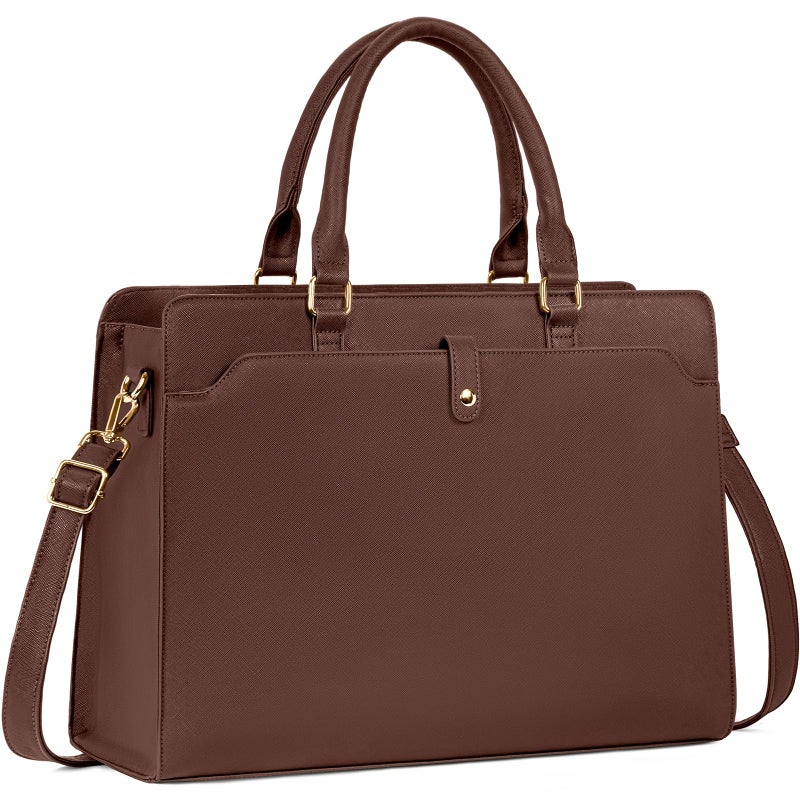 GMAK Laptop Tote Bag for Women, 15.6 Inch Leather Computer Bags Lightweight Business Office Work Briefcase Large Capacity Waterproof Handbag for Daily Commute Travel Work, Brown - Image 1