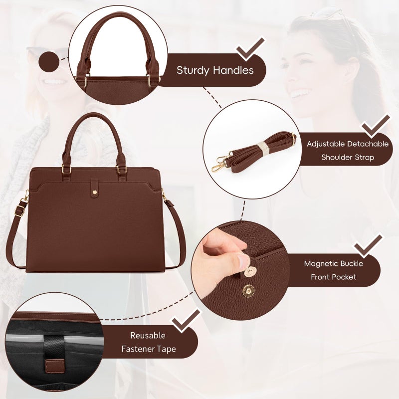 GMAK Laptop Tote Bag for Women, 15.6 Inch Leather Computer Bags Lightweight Business Office Work Briefcase Large Capacity Waterproof Handbag for Daily Commute Travel Work, Brown - Image 5