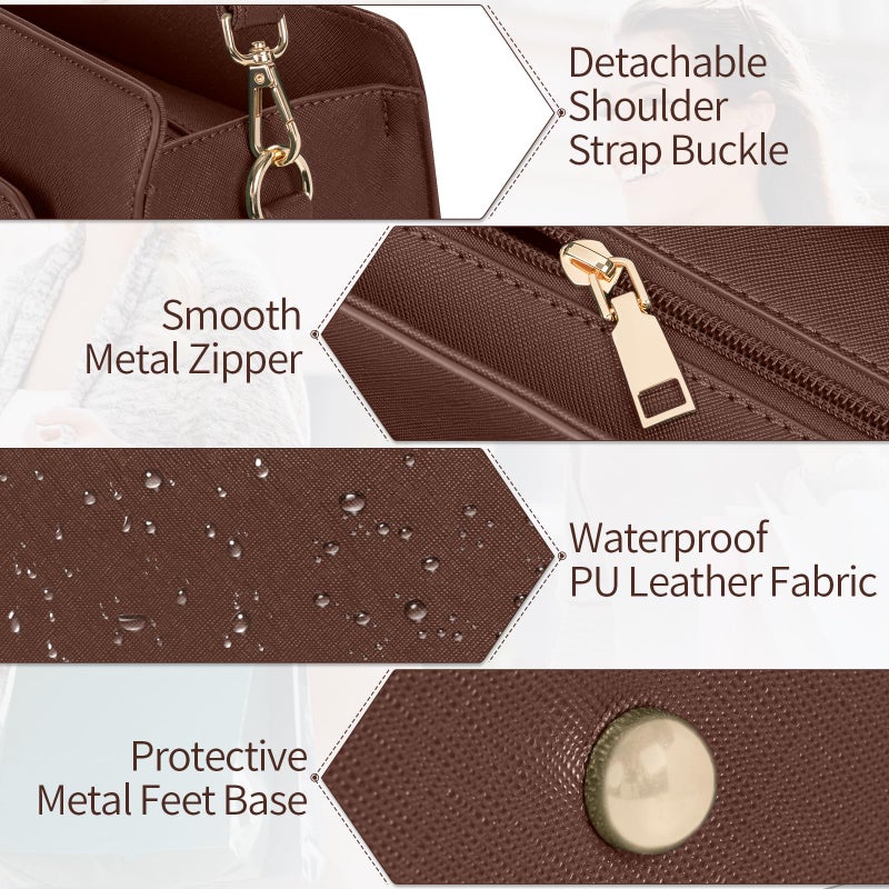 GMAK Laptop Tote Bag for Women, 15.6 Inch Leather Computer Bags Lightweight Business Office Work Briefcase Large Capacity Waterproof Handbag for Daily Commute Travel Work, Brown - Image 4
