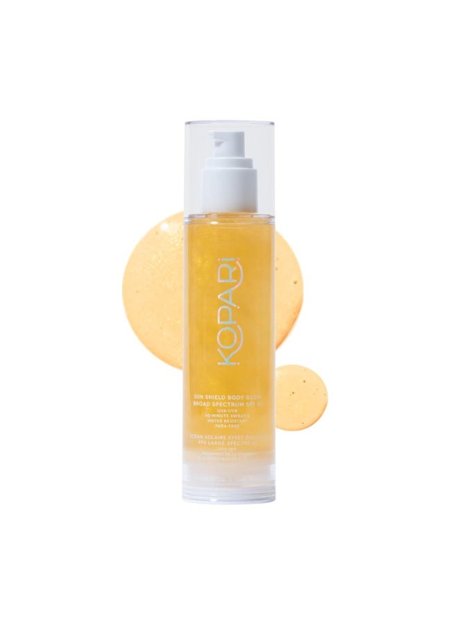 Kopari Kopari Sun Shield Body Glow, Broad Spectrum SPF 50, Lightweight Shimmering Gel Texture Absorbs Quickly, Non Sticky, Glowing Results, Gold 5 oz - Image 1