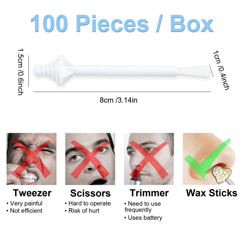 Bluezoo 100Pcs Nose Wax Sticks Applicator with Disposable Spatulas for Nostril Cleaning Ear Face Eyebrow Mustache Hair Removal for Men Women, Painless, with Delicate Packing Box for Gift, BlueZOO - Image 5