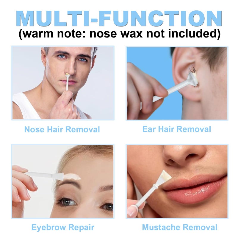 Bluezoo 100Pcs Nose Wax Sticks Applicator with Disposable Spatulas for Nostril Cleaning Ear Face Eyebrow Mustache Hair Removal for Men Women, Painless, with Delicate Packing Box for Gift, BlueZOO - Image 3