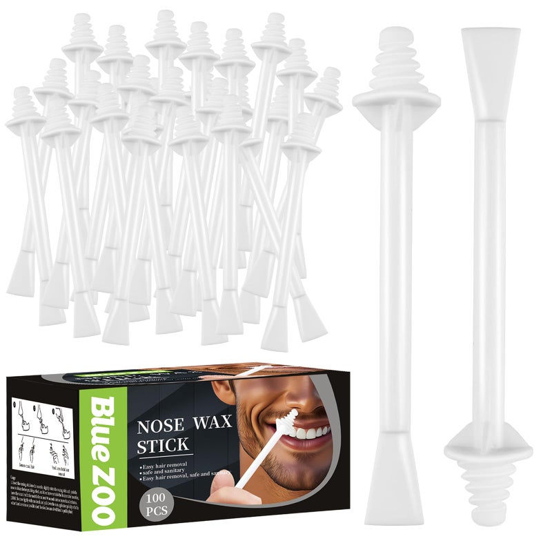 Bluezoo 100Pcs Nose Wax Sticks Applicator with Disposable Spatulas for Nostril Cleaning Ear Face Eyebrow Mustache Hair Removal for Men Women, Painless, with Delicate Packing Box for Gift, BlueZOO - Image 1