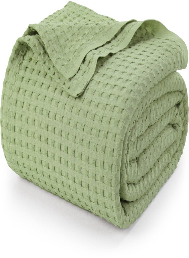 Utopia Bedding Sage Green 100% Cotton Waffle Blanket 300 GSM [Queen - 90x90 Inch] Soft Lightweight Breathable Bed Blanket for All Season - Image 1