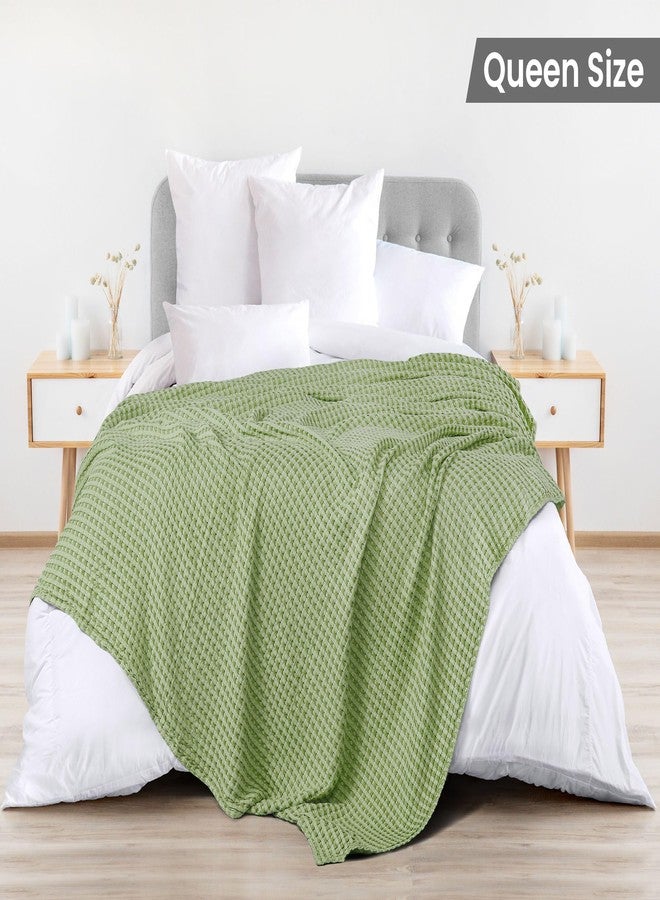 Utopia Bedding Sage Green 100% Cotton Waffle Blanket 300 GSM [Queen - 90x90 Inch] Soft Lightweight Breathable Bed Blanket for All Season - Image 2