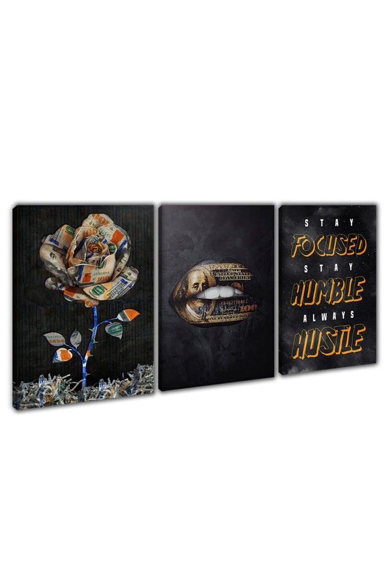 Yetaryy Inspirational Canvas Painting Wall Art Flower Landscape Hustle Grind Inspirational Wall Art 3 Pieces Canvas Prints Framed Entrepreneur Poster Positive Quotes Wall Poster for Home Office Wall Decor - Image 1
