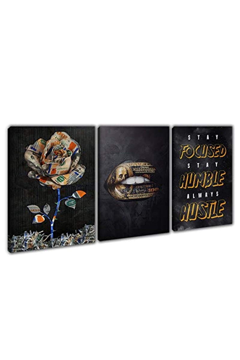 Yetaryy Inspirational Canvas Painting Wall Art Flower Landscape Hustle Grind Inspirational Wall Art 3 Pieces Canvas Prints Framed Entrepreneur Poster Positive Quotes Wall Poster for Home Office Wall Decor - Image 2