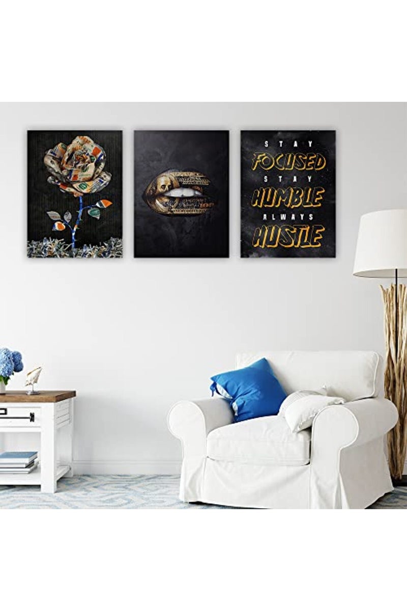Yetaryy Inspirational Canvas Painting Wall Art Flower Landscape Hustle Grind Inspirational Wall Art 3 Pieces Canvas Prints Framed Entrepreneur Poster Positive Quotes Wall Poster for Home Office Wall Decor - Image 4