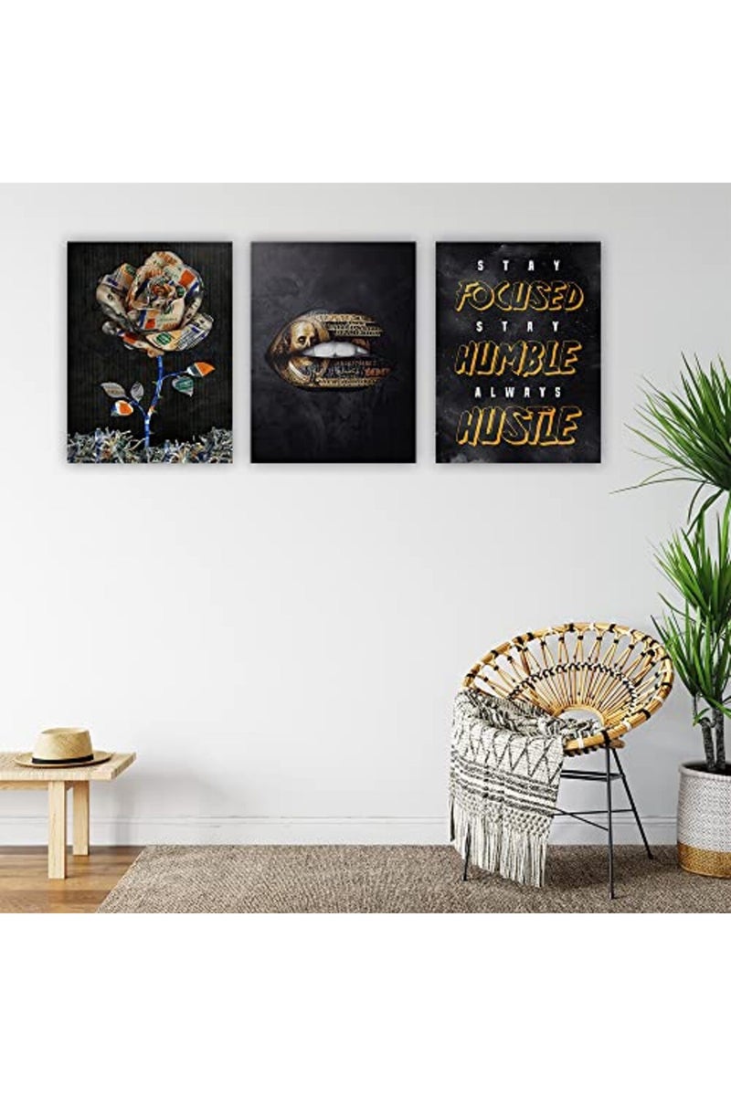 Yetaryy Inspirational Canvas Painting Wall Art Flower Landscape Hustle Grind Inspirational Wall Art 3 Pieces Canvas Prints Framed Entrepreneur Poster Positive Quotes Wall Poster for Home Office Wall Decor - Image 5
