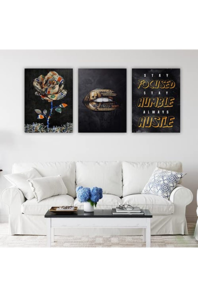 Yetaryy Inspirational Canvas Painting Wall Art Flower Landscape Hustle Grind Inspirational Wall Art 3 Pieces Canvas Prints Framed Entrepreneur Poster Positive Quotes Wall Poster for Home Office Wall Decor - Image 3