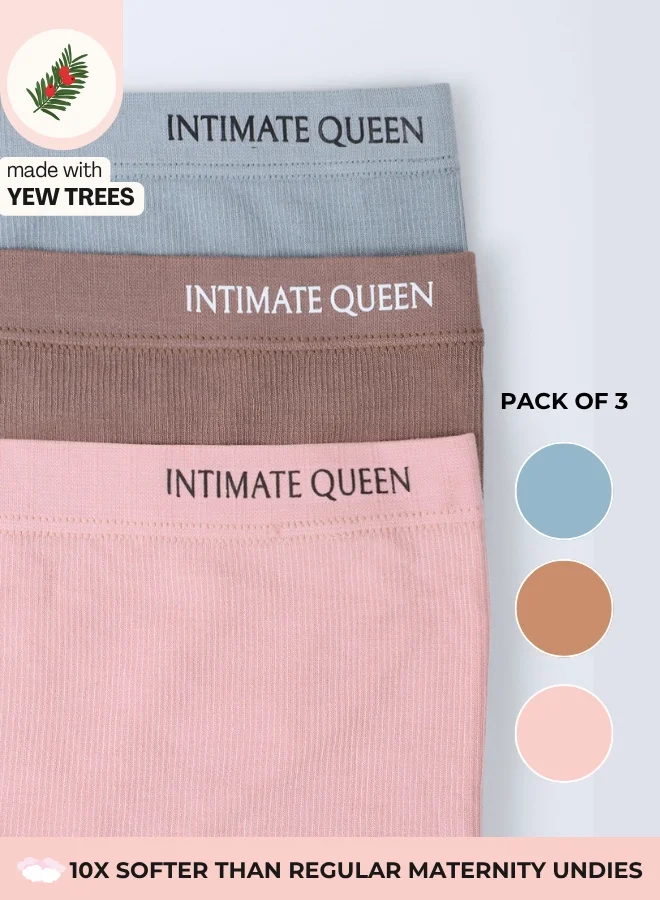 الملكة الحميمة ملابس داخلية للحوامل من Yew Tree Bae - ناعمة كالحرير، مضادة للبكتيريا، مريحة لتغطية كاملة للبطن والجلد (عبوة من 3 قطع)