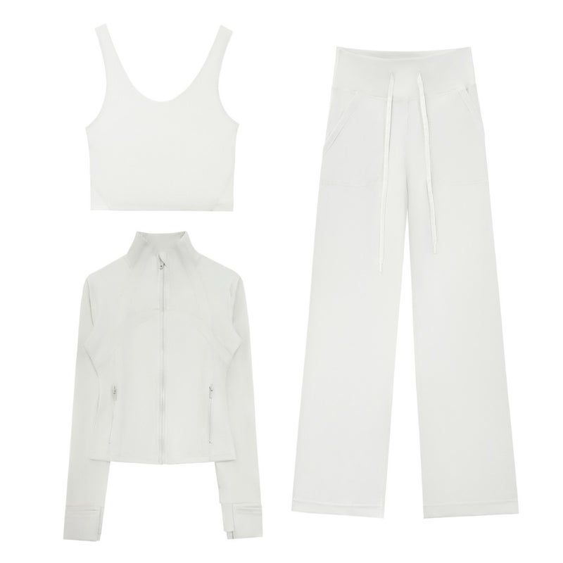 Women's 3-Piece Yoga Set with Cropped Jacket, Wide-Leg Pants & Vest - Image 2