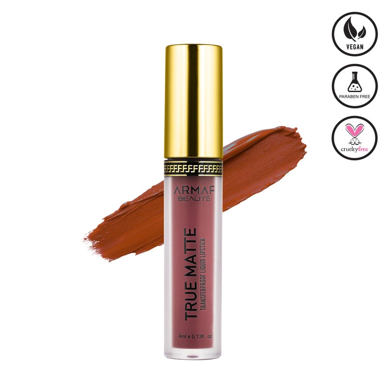 Armaf Beaute True Matte Transferproof Liquid Lipstick 4ml, Aura Colour, One Swipe Pigmentation & Transfer Proof Formula, Weightless & Non-Sticky, Long Lasting & Water Proof Lip Stick