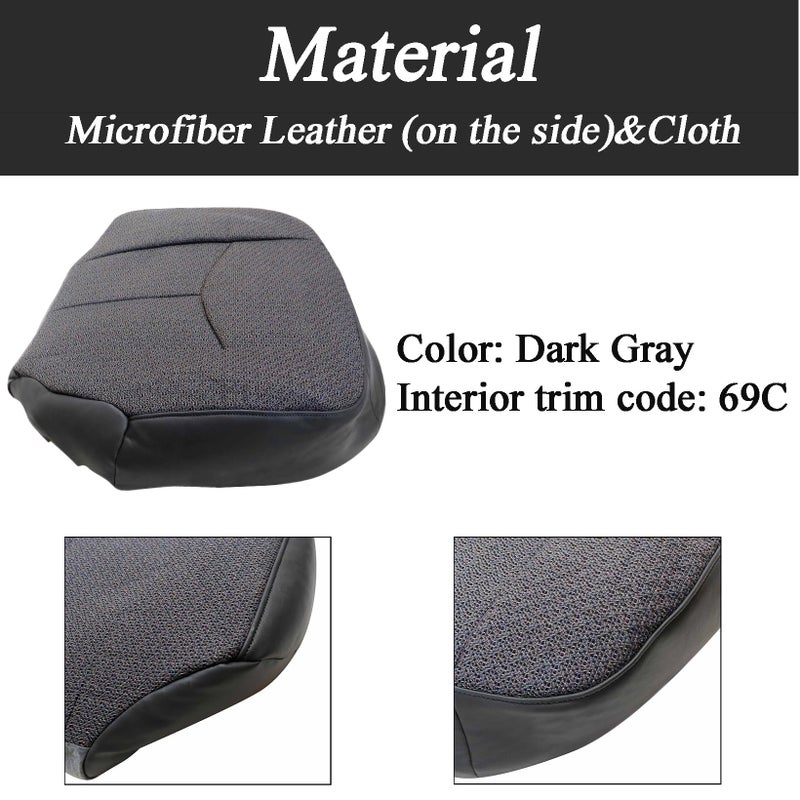 NLQR Front Driver Side Bottom Replacement Seat Cover Cloth Dark Gray and Bottom Foam Cushion Compatible with Chevy Silverado GMC Sierra 2003 2004 2005 2006 2007 - Image 4