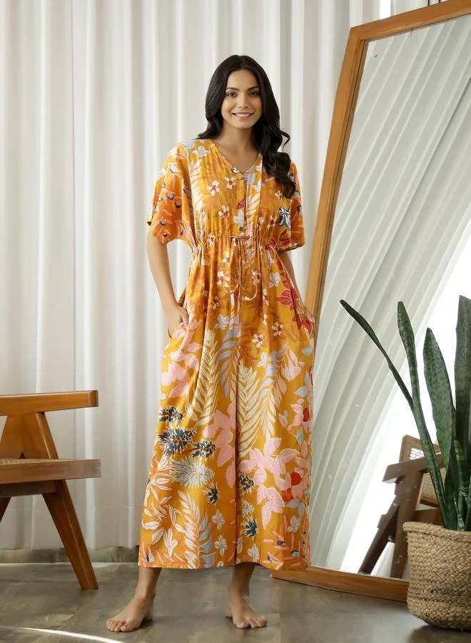 sanskrutihomes Sanskrutihomes Floral Printed Cotton Wide Leg Jumpsuit