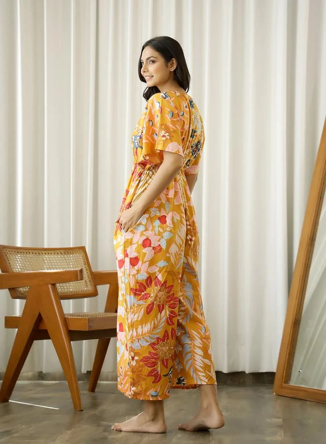sanskrutihomes Sanskrutihomes Floral Printed Cotton Wide Leg Jumpsuit