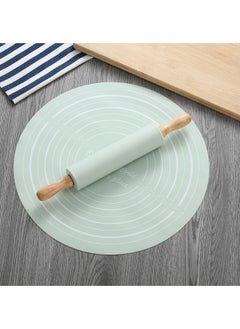WAOKN 33.5cm Diameter Silicone Baking Mat + Rolling Pin 2 Pack, Measurable Non-stick Waterproof Pastry Tool, Large Non-slip Heat-resistant Table Mat for Pastry Board (Green)  - Image 2