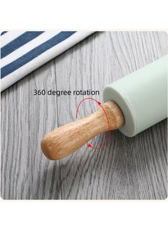 WAOKN 33.5cm Diameter Silicone Baking Mat + Rolling Pin 2 Pack, Measurable Non-stick Waterproof Pastry Tool, Large Non-slip Heat-resistant Table Mat for Pastry Board (Green)  - Image 5