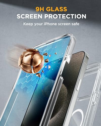 Miracase Magnetic for iPhone 15 Pro Max Case 6.7'' [Compatible with Magsafe] Full-Body Drop Proof Bumper Phone Case for iPhone 15 Pro Max with Built-in 9H Tempered Glass Screen Protector,Clear - Image 3