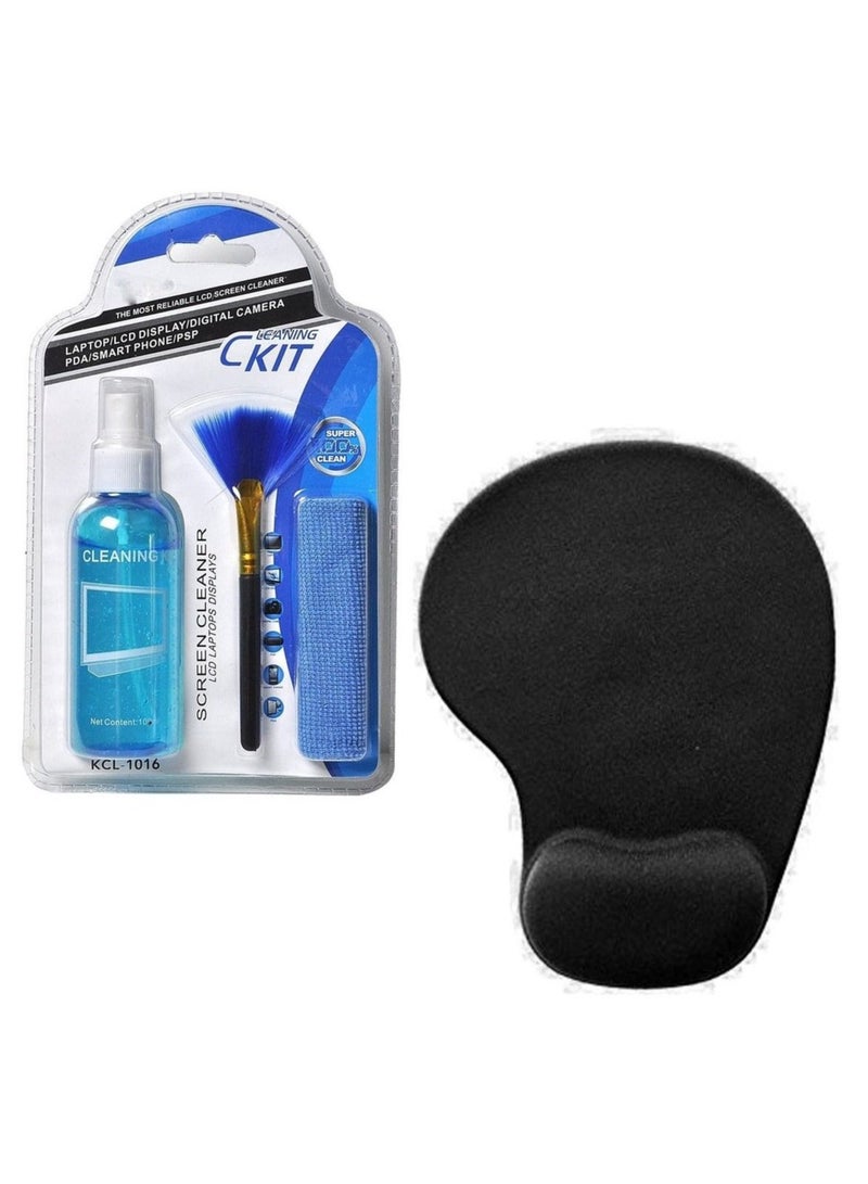 ELTRAZONE Wrist Support Rest Comfort Gel Mousepad and Screen Cleaning Kit Combo – Ergonomic Mouse Pad with Soft Gel Cushion, Non-Slip Base | Includes Cleaning Cloth, Spray for Laptop & Computer Screen – Perfect for Office or Home Use - Image 1