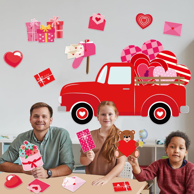 Lonfliness Valentine's Day Bulletin Board Set DIY Truck Bulletin Board Cutouts Crafts Valentine's Day Truck Classroom Bulletin Board Decor for Valentine's Day Party School Home Wall Chalkboard Decor - Image 5